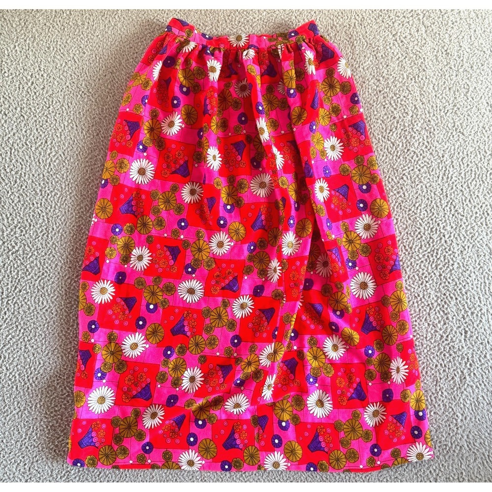 Vintage 70s Skirt‎ Prairie Small Maxi Psychedelic SHippie Groovy Flowers Neon